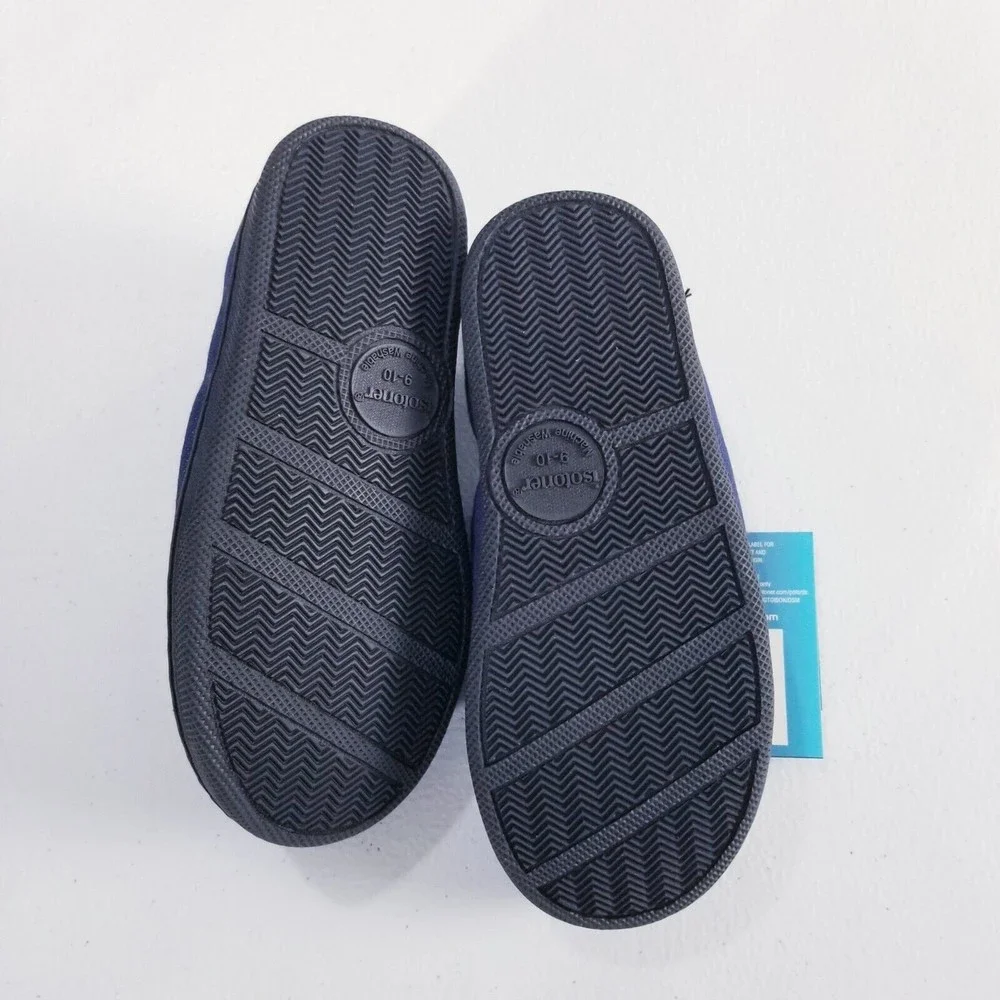 Isotoner Kids Chandler Moccasin Slippers Size 9-10 Navy Blue NEW Boys
